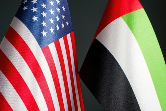 USA and United Arab Emirates, flags of United Arab Emirates.