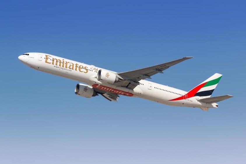 Emirates Boeing 777-300ER aircraft at Dubai Airport (DXB) in the United Arab Emirates.