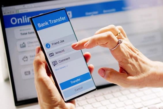 Checking online bank balance and transferring with two-factor authentication.