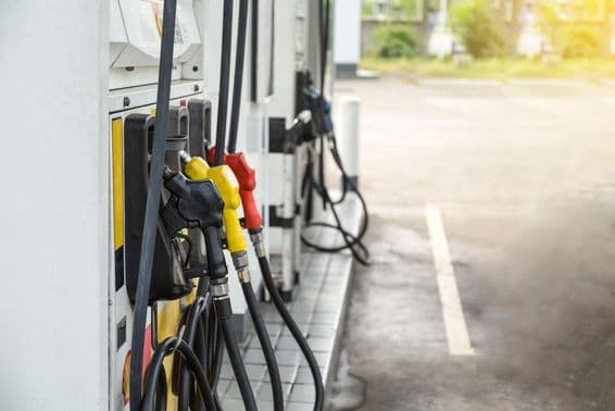 Fuel pumps at a gas station.