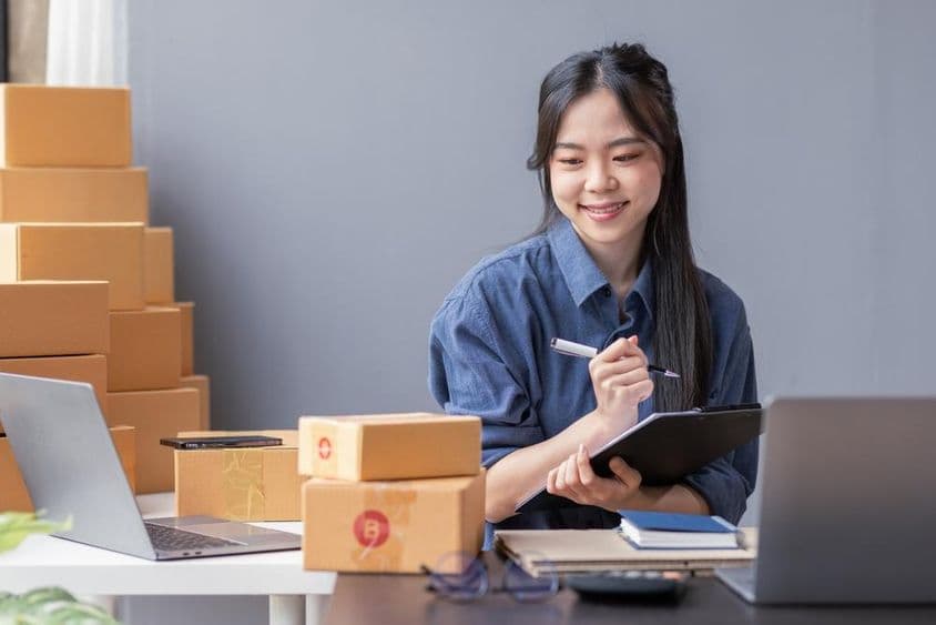 Freelance worker of a small business working in a home office.