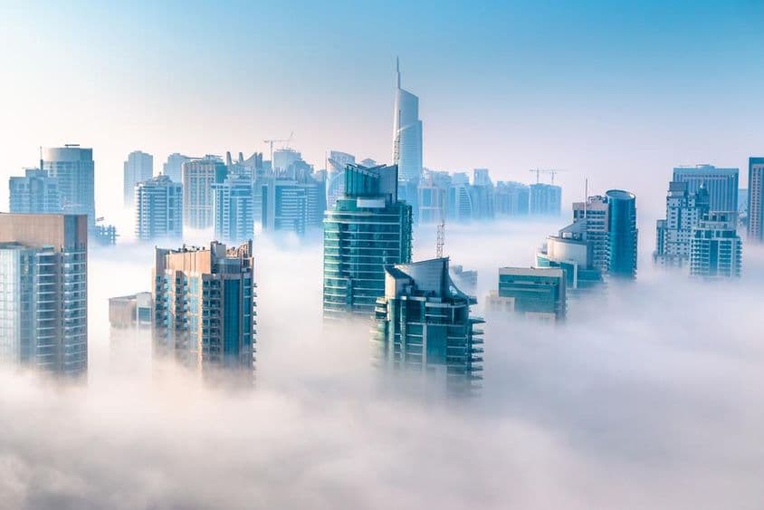 Morning fog over Dubai Marina.