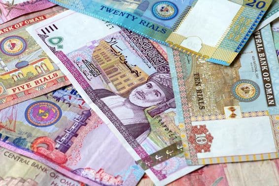 Various Omani rial banknotes.
