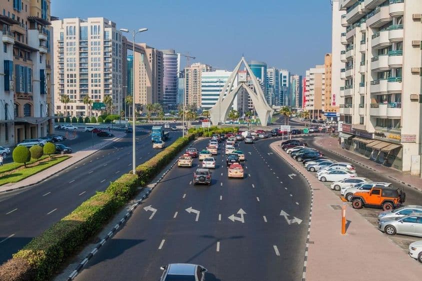 Al Maktoum Road and Deira Clocktower in Dubai.
