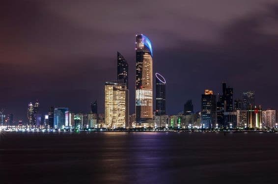 Night view of Abu Dhabi cityscape, Corniche Abu Dhabi.