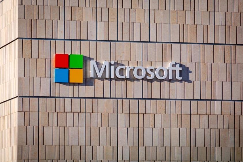 Microsoft sign on a building at the Silicon Valley Campus.