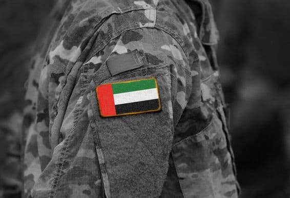The UAE flag on soldiers' arms.