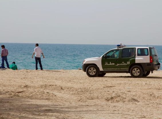 A police SUV at Jumeirah beach.