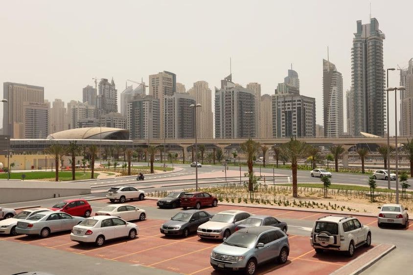 Parking lot in downtown Dubai.