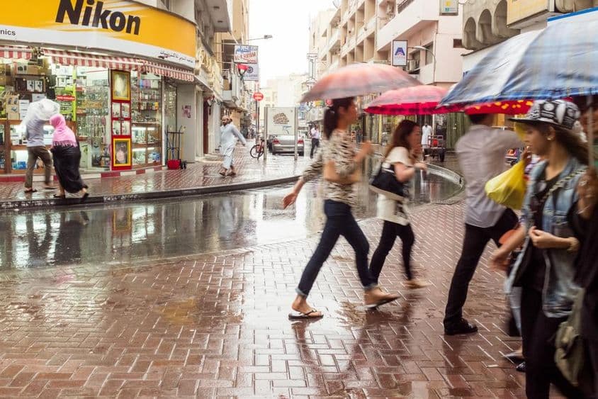 A rare rainy day in the side streets of Deira, Dubai.