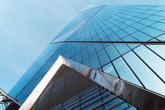 Street front view of a Dubai office building.