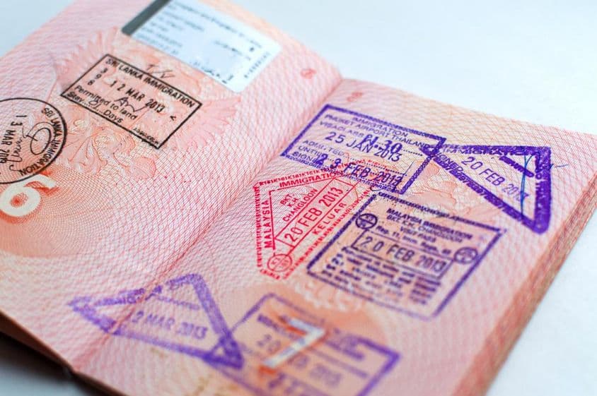 Russian passport stamped at a border crossing.
