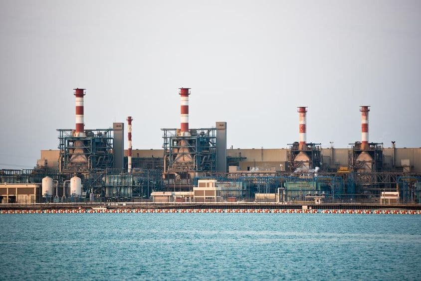 Oil refinery during gasoline distillation.