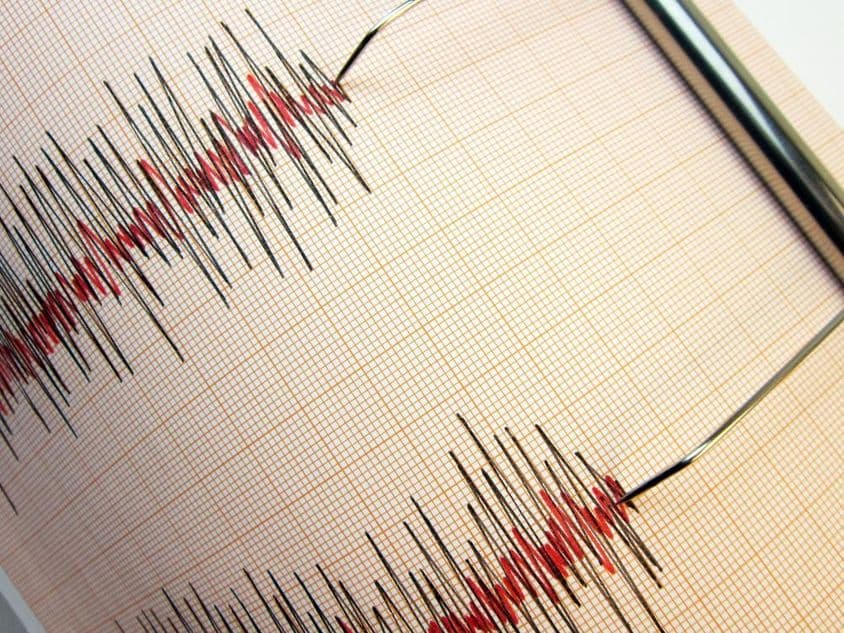 Seismograph recording seismic activity of an earthquake.
