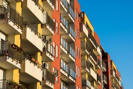 Dubai residential building with colorful facade.