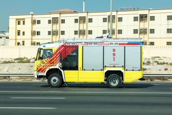 Moving fire truck in Dubai.