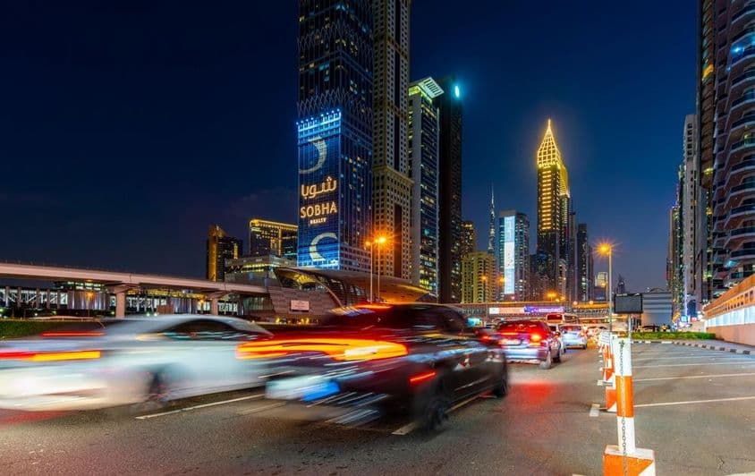 Night shot, Sheikh Zayed Road, Dubai.