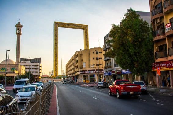 The old Al Karama district with the towering Dubai Frame.