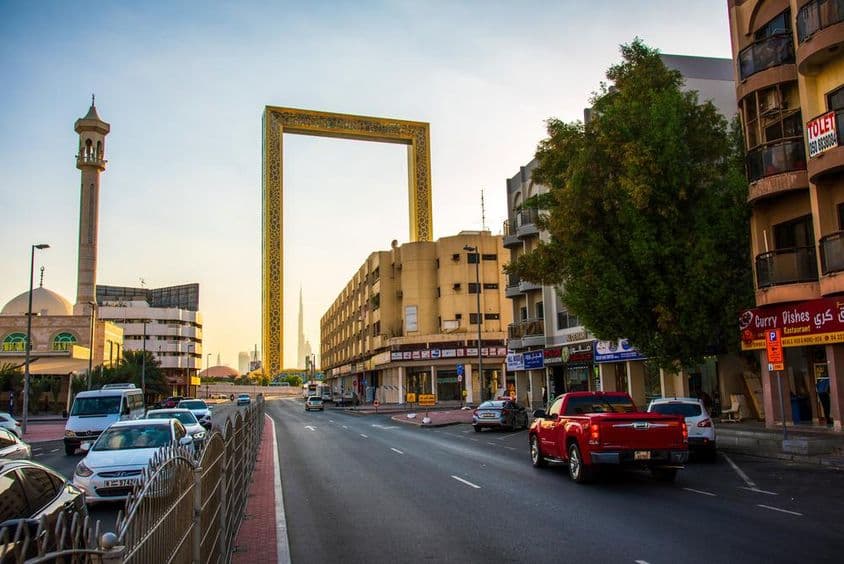 The old Al Karama district with the towering Dubai Frame.