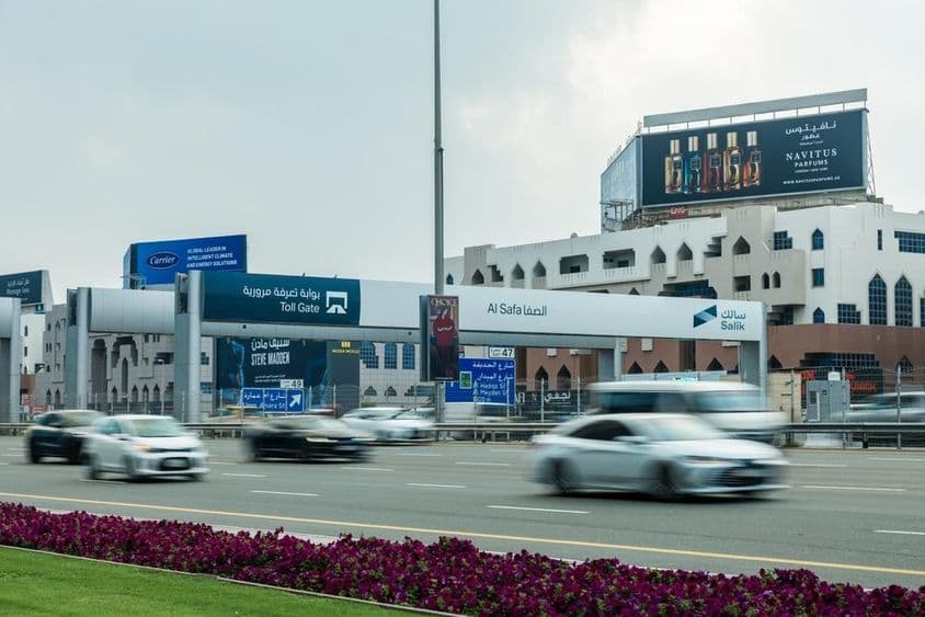 View of Dubai's Salik highway toll collection system.