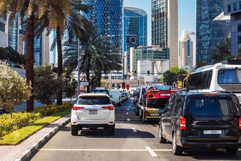 Cars on Dubai city streets.