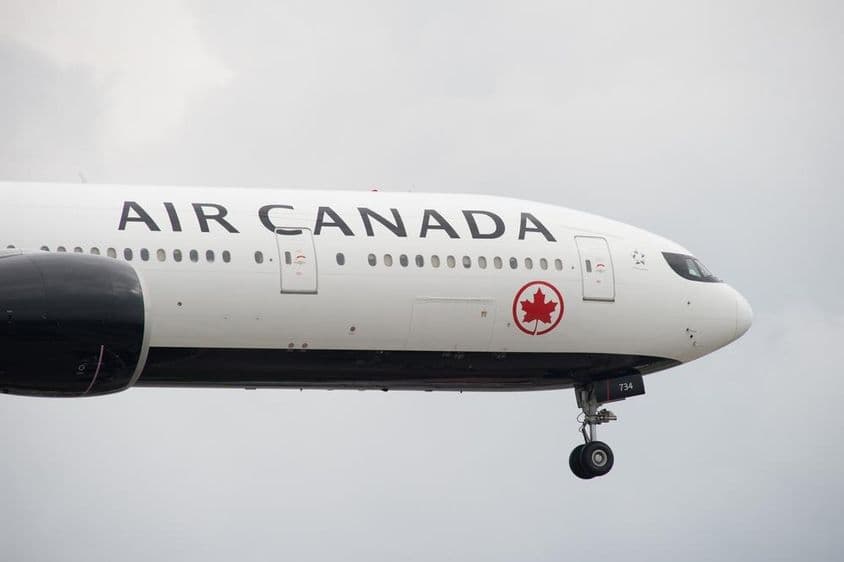 Air Canada Boeing 777 landing at Toronto Pearson International Airport.