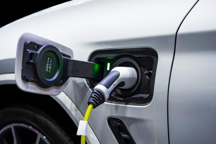 Power cable connected to an electric vehicle.