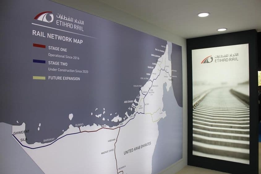 Viewing an exhibitor stand at the Middle East Rail 2021 exhibition.