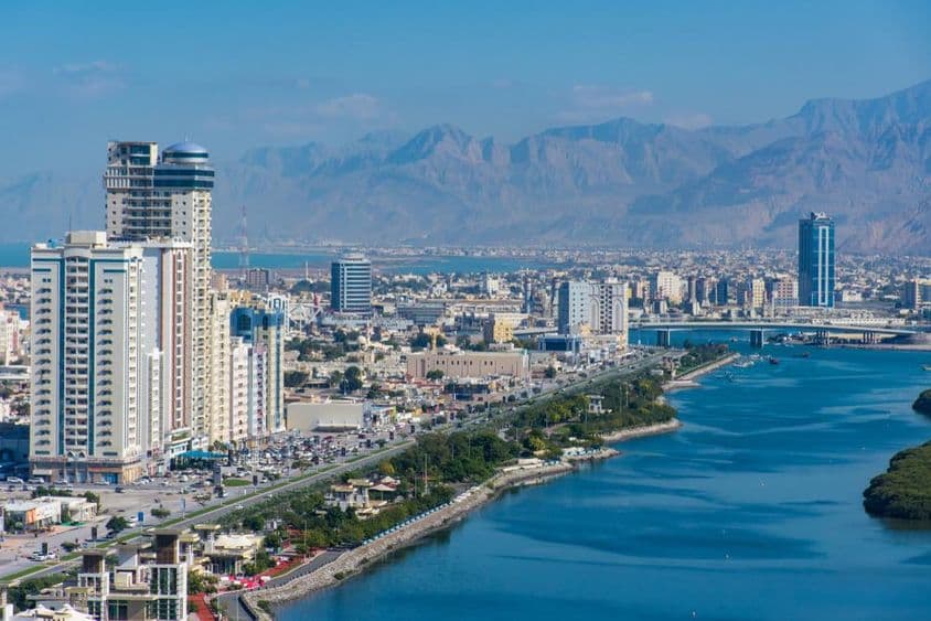 Ras al Khaimah north of Dubai, with a city and Jebal Jais view.
