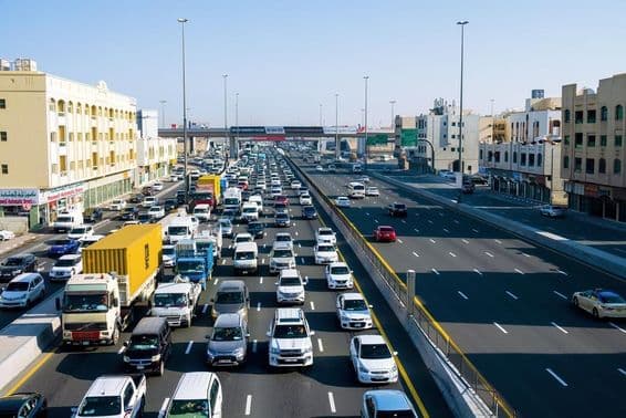 Dubai traffic jams in the suburbs.