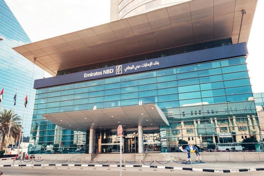 The Emirates NBD tower building in Dubai.