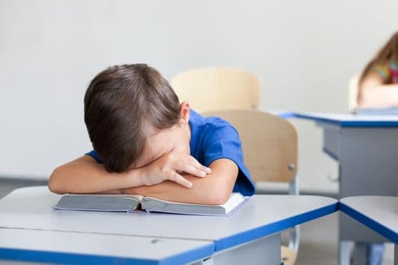 School child sleeping during a boring lesson.