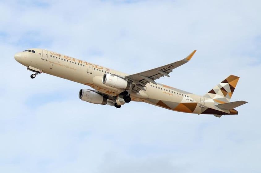 Airbus A321-231 - Etihad Airways taking off from Ben Gurion Airport.