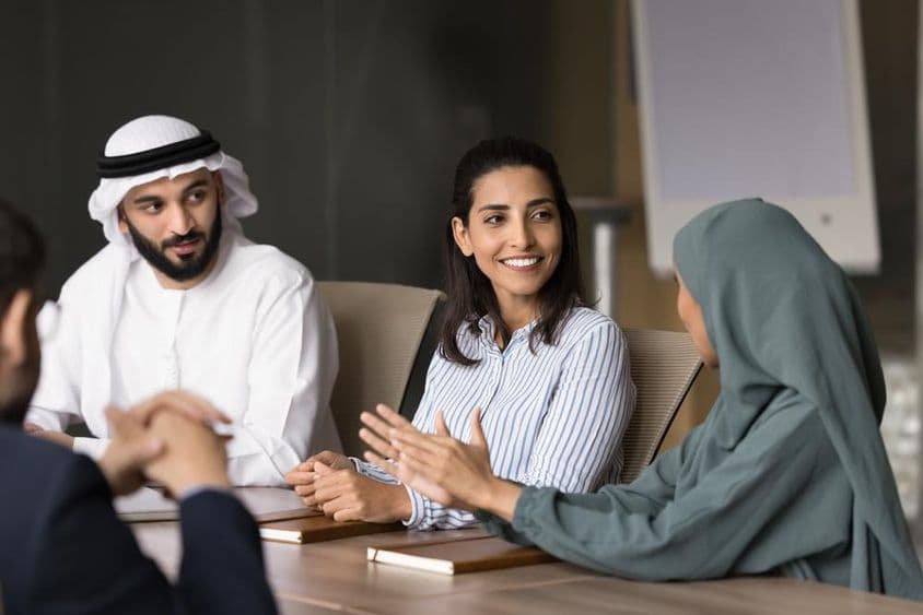 Business colleagues discussing during a meeting.