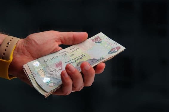 United Arab Emirates, Dubai dirham in a man's hand.