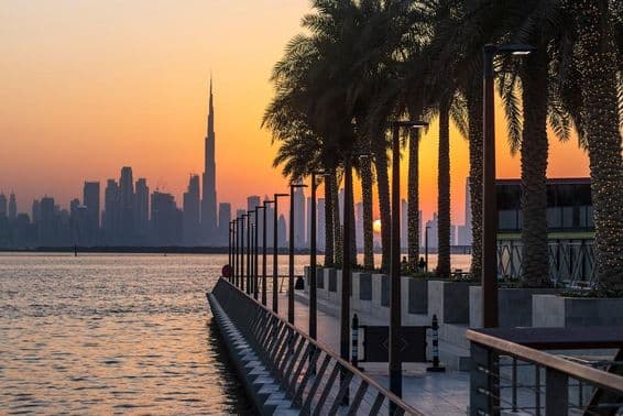 View of Dubai from Dubai Creek harbor.