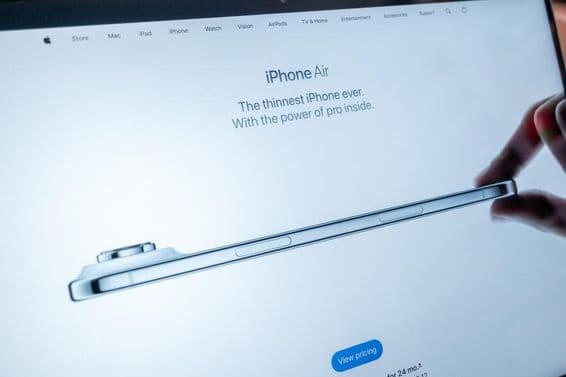 The iPhone Air landing page on Apple's website displayed on a MacBook screen.
