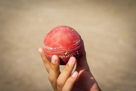 Cricket ball in hand.
