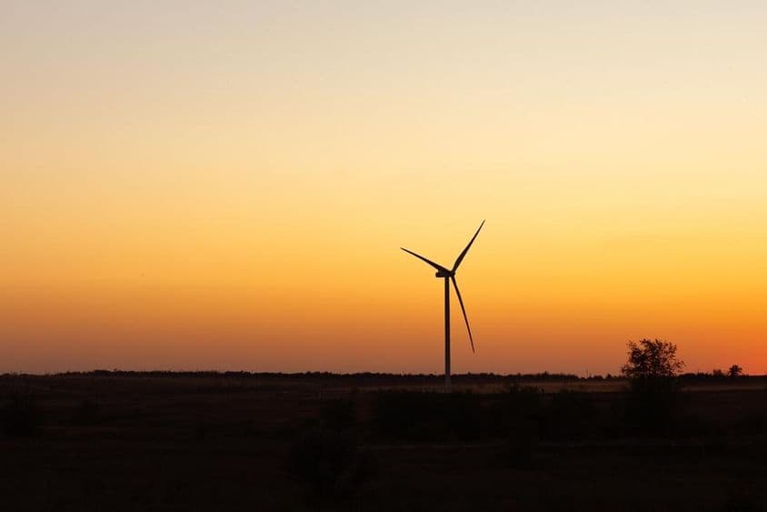 Wind turbines on a summer evening.