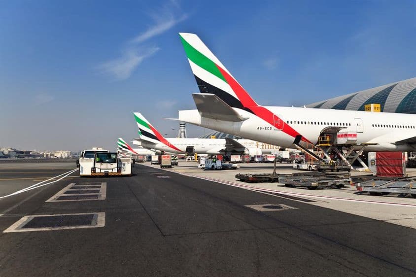 Emirates aircraft at the Dubai airport.