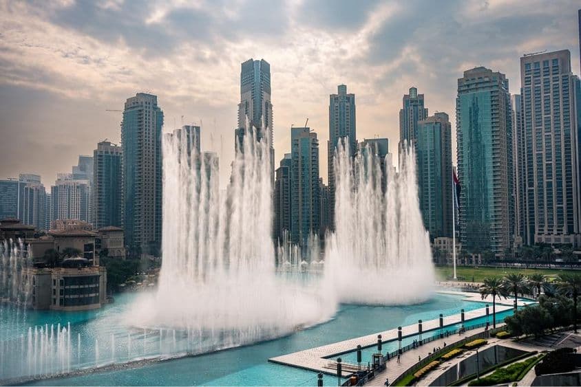 The Dubai Fountain, the world's largest choreographed fountain system.