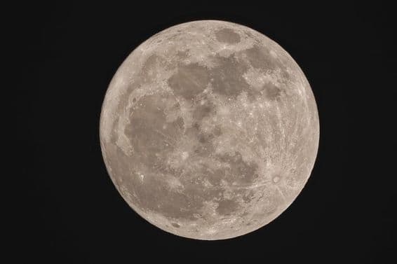 The supermoon, appearing round at night.