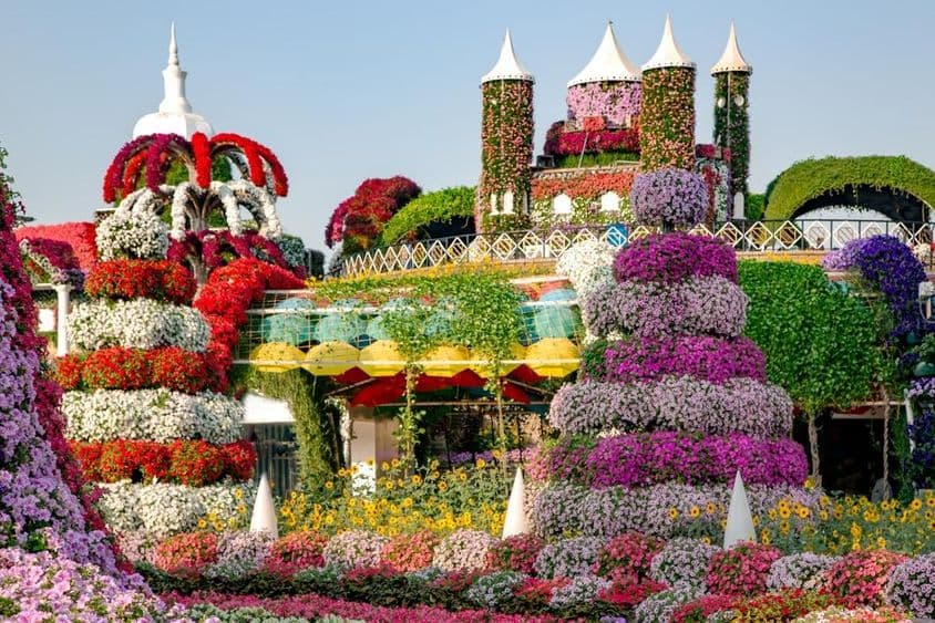Dubai Miracle Garden with fairy tale castles and over 45 million flowers.