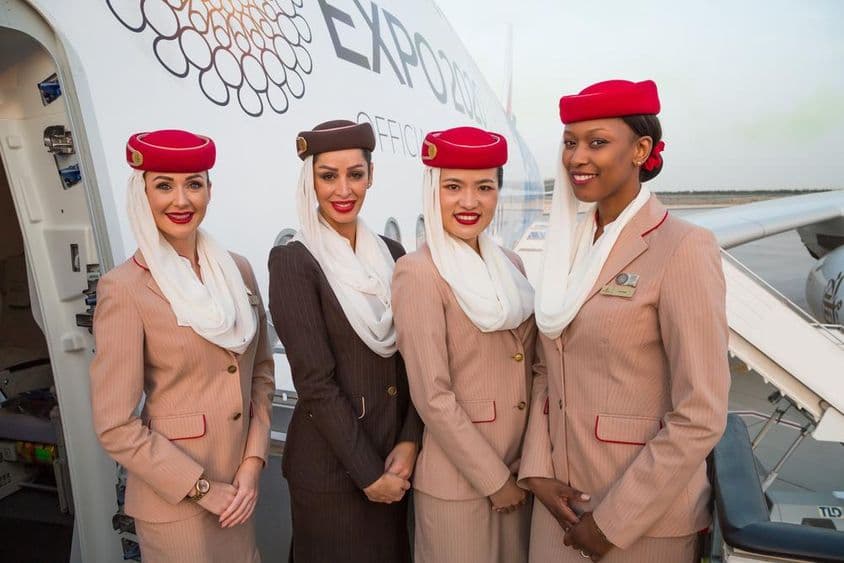 Emirates Airline cabin crew members.