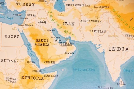 Realistic map of the United Arab Emirates.