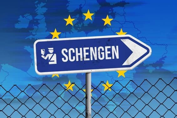 Schengen sign and Europe Map.