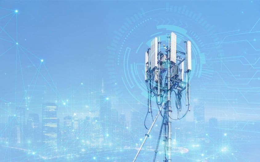 A mobile phone tower with 5G mobile network.