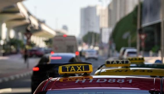 Dubai taxi light on the city's streets.