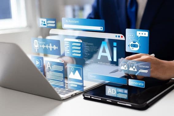 Man using a laptop to access AI tools.