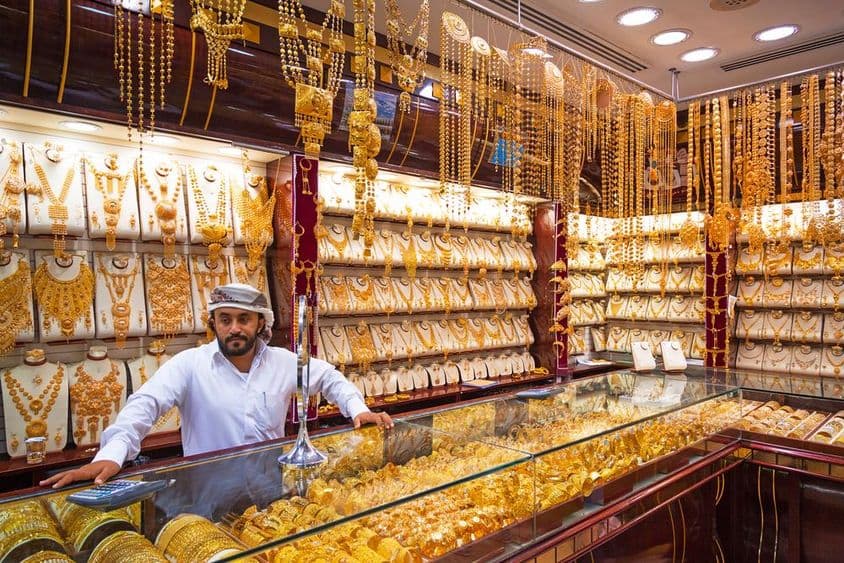 Gold in the famous Golden Souk in Dubai Deira market.